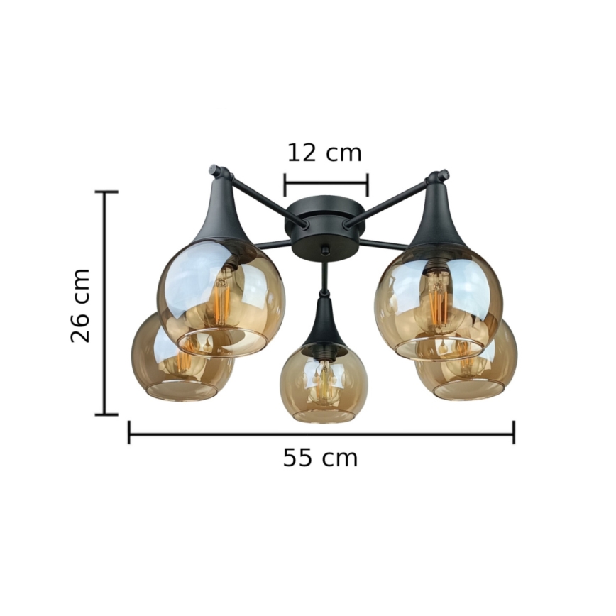 Żyrandol natynkowy STAR 5xE27/60W/230V czarny/dymny beżowy