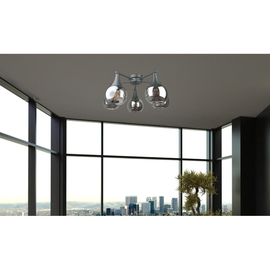 Żyrandol natynkowy STAR 5xE27/60W/230V czarny/dymny czarny