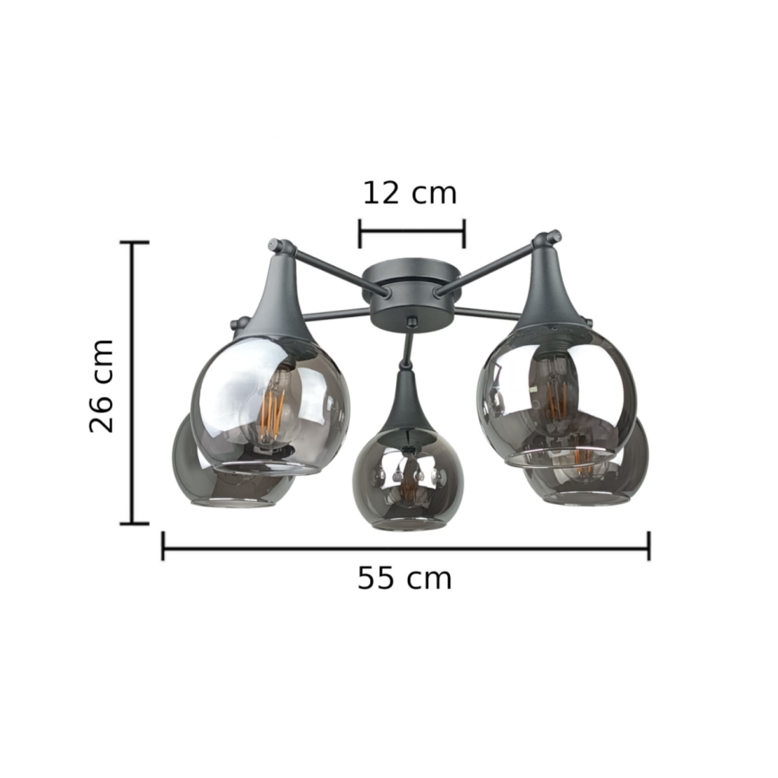 Żyrandol natynkowy STAR 5xE27/60W/230V czarny/dymny czarny