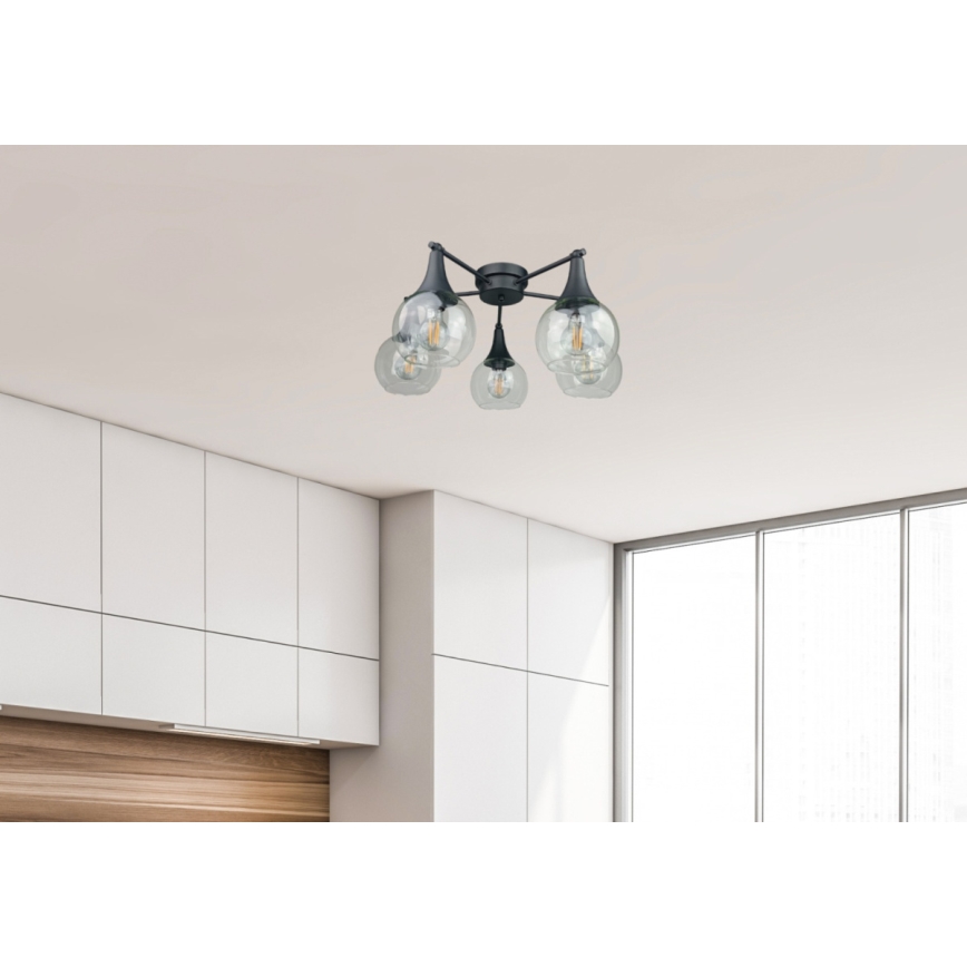 Żyrandol natynkowy STAR 5xE27/60W/230V czarny/przezroczysty