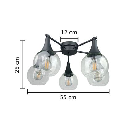 Żyrandol natynkowy STAR 5xE27/60W/230V czarny/przezroczysty