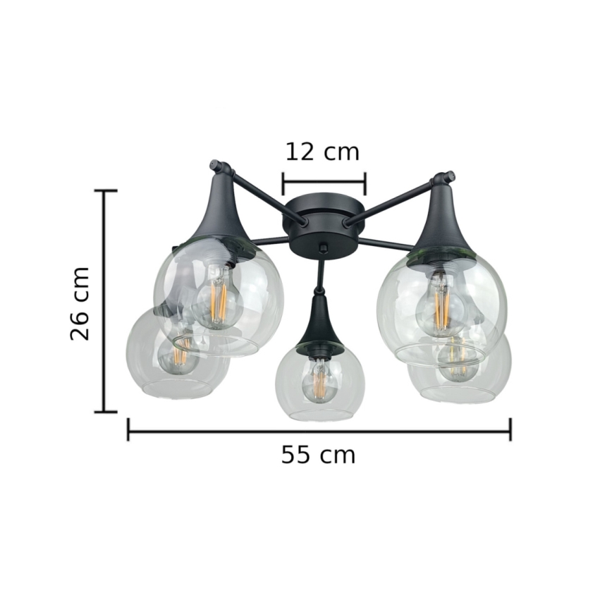Żyrandol natynkowy STAR 5xE27/60W/230V czarny/przezroczysty