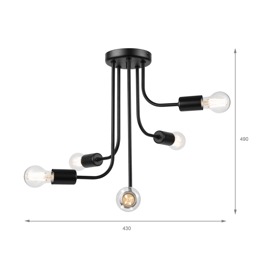 Żyrandol natynkowy TRINITY 5xE27/15W/230V czarny