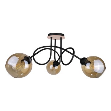 Żyrandol natynkowy VENUS WOOD 3xE27/60W/230V czarny/dymny brązowy