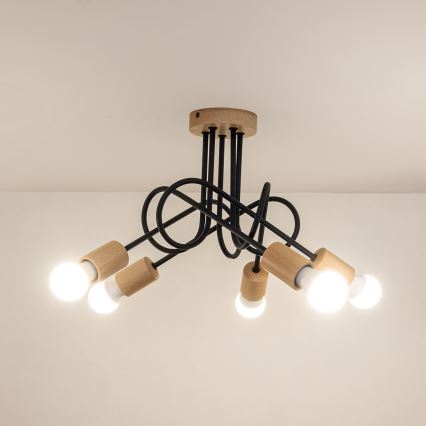 Žyrandol przysufitowy OXFORD 5xE27/15W/230V sosna/czarny
