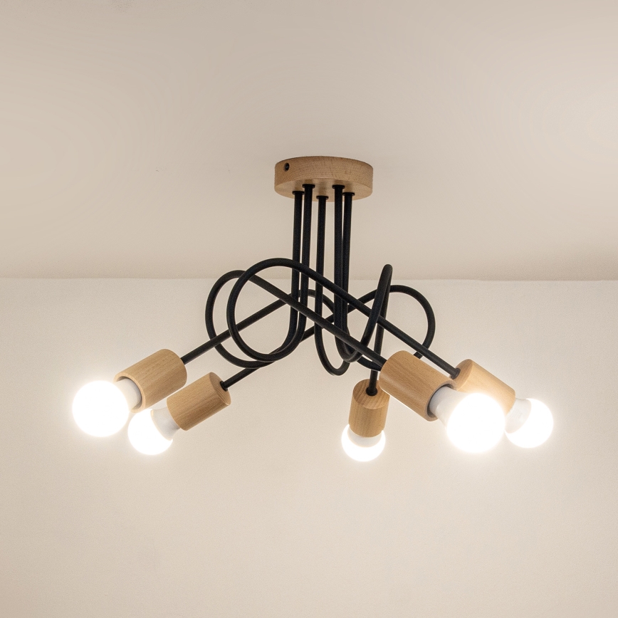 Žyrandol przysufitowy OXFORD 5xE27/15W/230V sosna/czarny