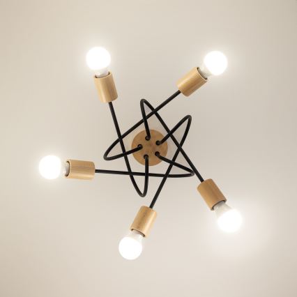 Žyrandol przysufitowy OXFORD 5xE27/15W/230V sosna/czarny