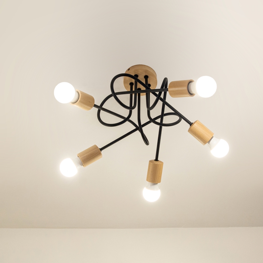 Žyrandol przysufitowy OXFORD 5xE27/15W/230V sosna/czarny