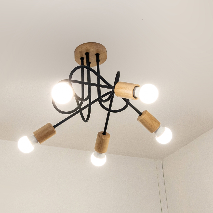 Žyrandol przysufitowy OXFORD 5xE27/15W/230V sosna/czarny