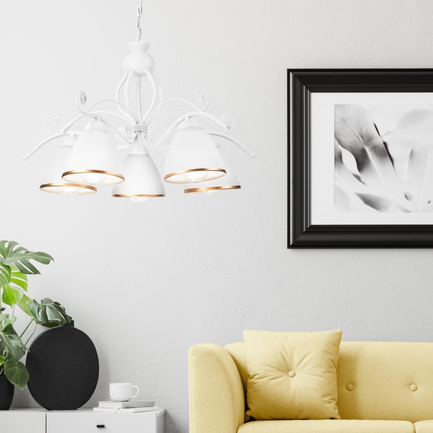 Żyrandol RETRO II na łańcuchu, 5xE27/60W/230V, biały