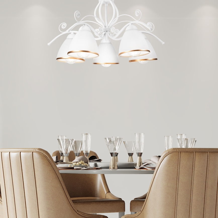 Żyrandol RETRO II na łańcuchu, 5xE27/60W/230V, biały