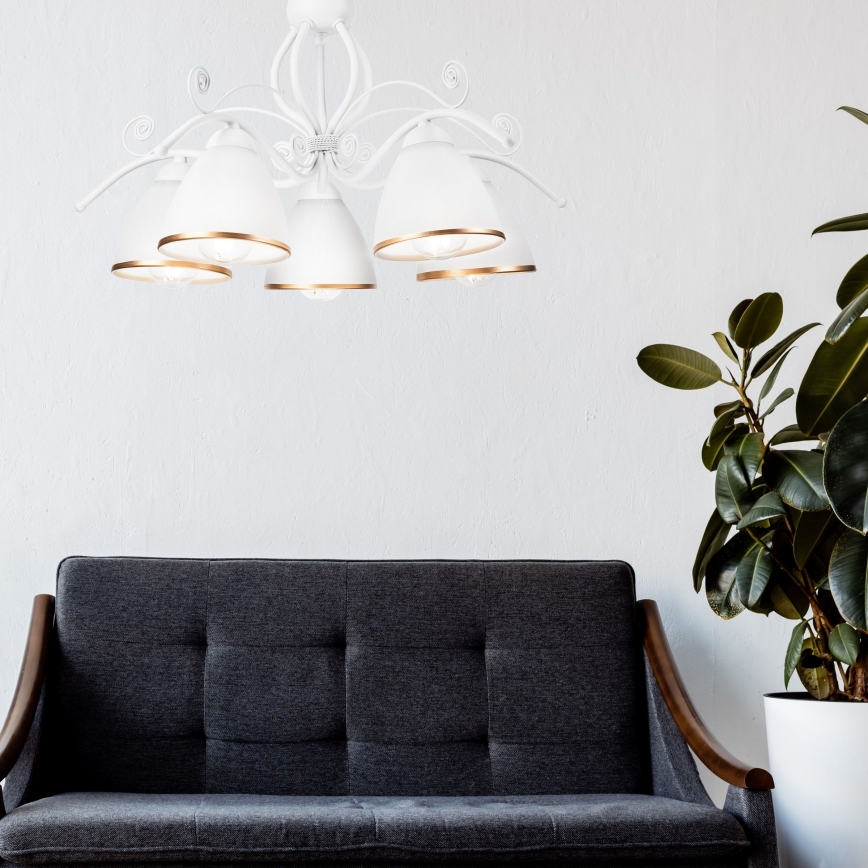 Żyrandol RETRO II na łańcuchu, 5xE27/60W/230V, biały