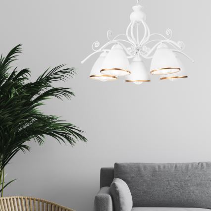 Żyrandol RETRO II na łańcuchu, 5xE27/60W/230V, biały