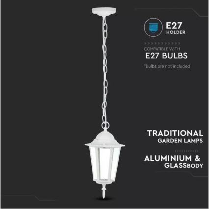 Żyrandol zewnetrzny na łańcuchu 1xE27/60W/230V IP44 biały