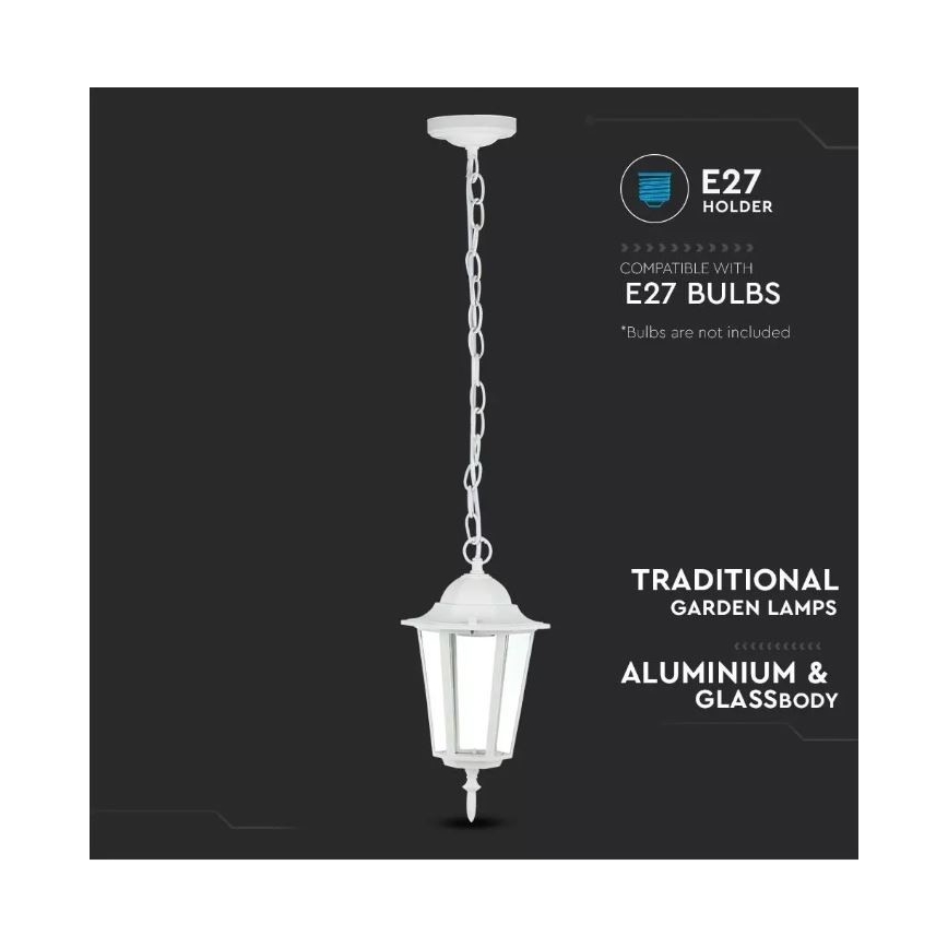 Żyrandol zewnetrzny na łańcuchu 1xE27/60W/230V IP44 biały